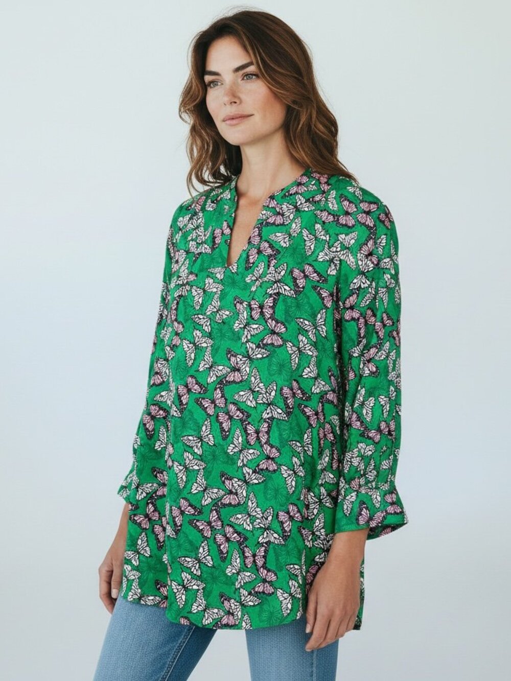 Charter Club Womens Linen Top Blouse Butterfly Size Small Beach Resortwear